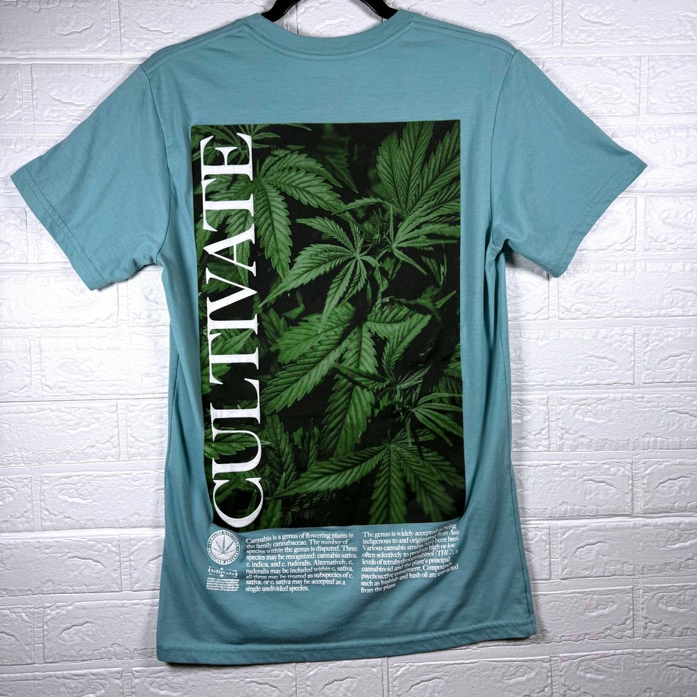 GSTR Cultivate Graphic Tee Mens Small Teal Botanical Streetwear Shirt Graphic